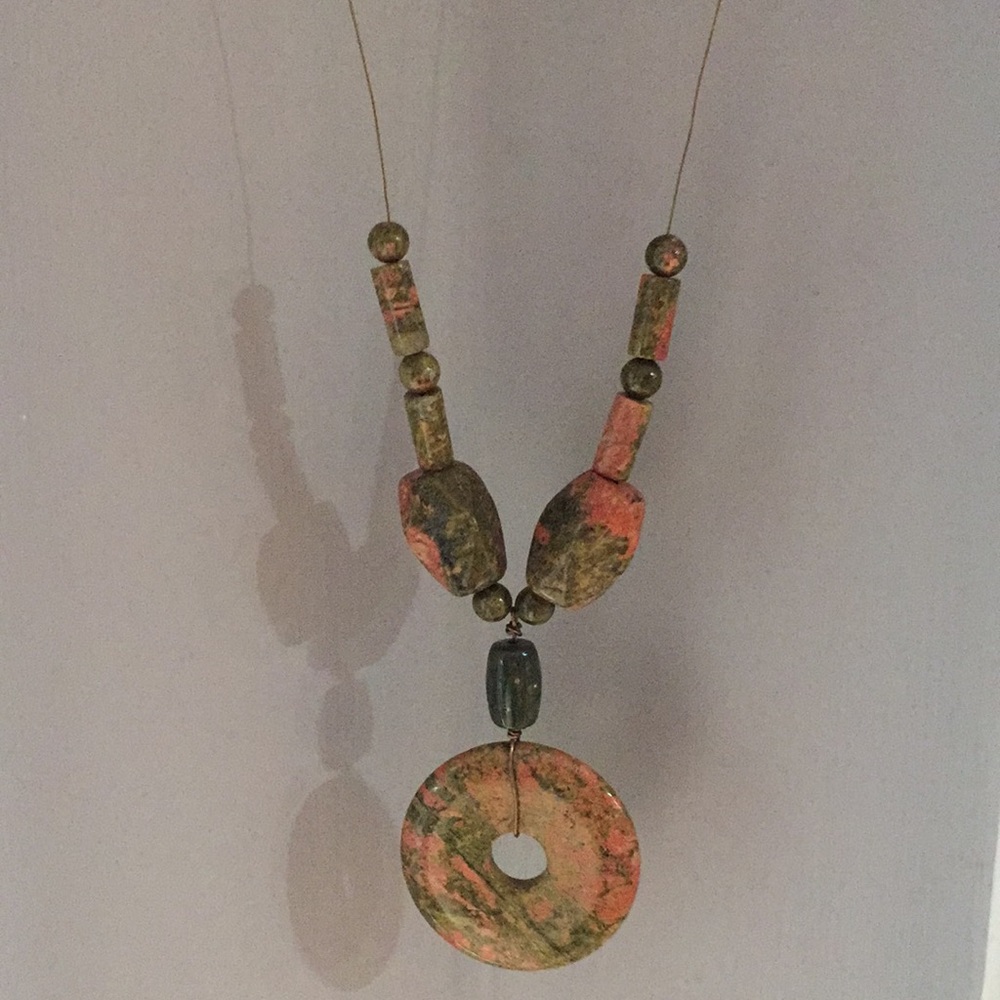 Unakite necklace/earrings epidote feldspar/granite
